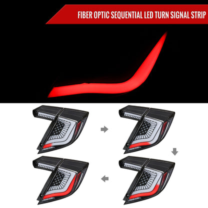 2017-2021 Honda Civic Hatchback Sequential Turn Signal LED Tail Lights (Matte Black Housing/Clear Lens)