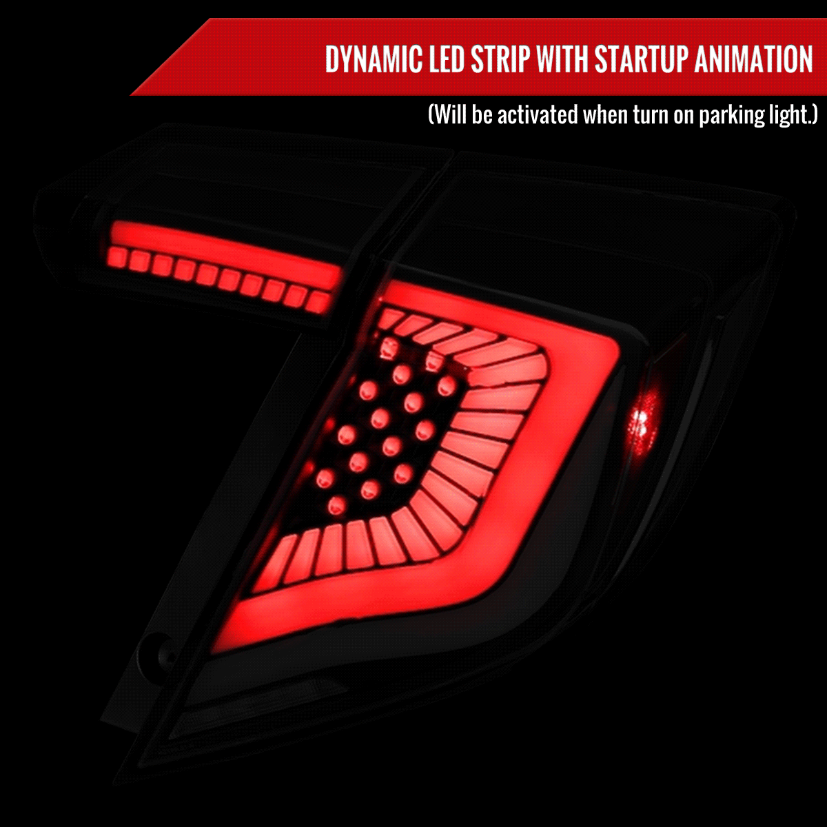 2017-2021 Honda Civic Hatchback Sequential Turn Signal LED Tail Lights (Matte Black Housing/Clear Lens)