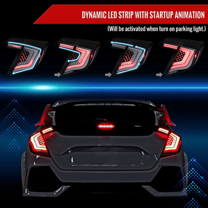 2017-2021 Honda Civic Hatchback Sequential Turn Signal LED Tail Lights (Matte Black Housing/Clear Lens)