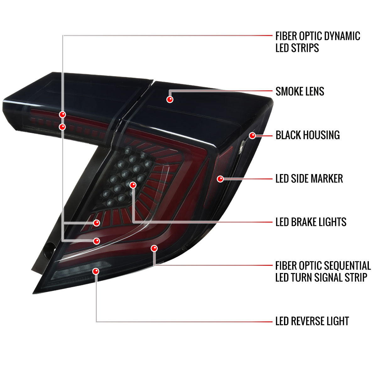 2017-2021 Honda Civic Hatchback LED Sequential Signal Tail Lights (Black Housing/Smoked Lens)