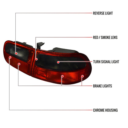 1992-1995 Honda Civic 3DR Hatchback Tail Lights (Chrome Housing/Red Smoked Lens)