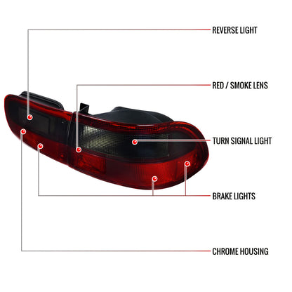 1992-1995 Honda Civic Tail Lights (Chrome Housing/Red Smoked Lens)
