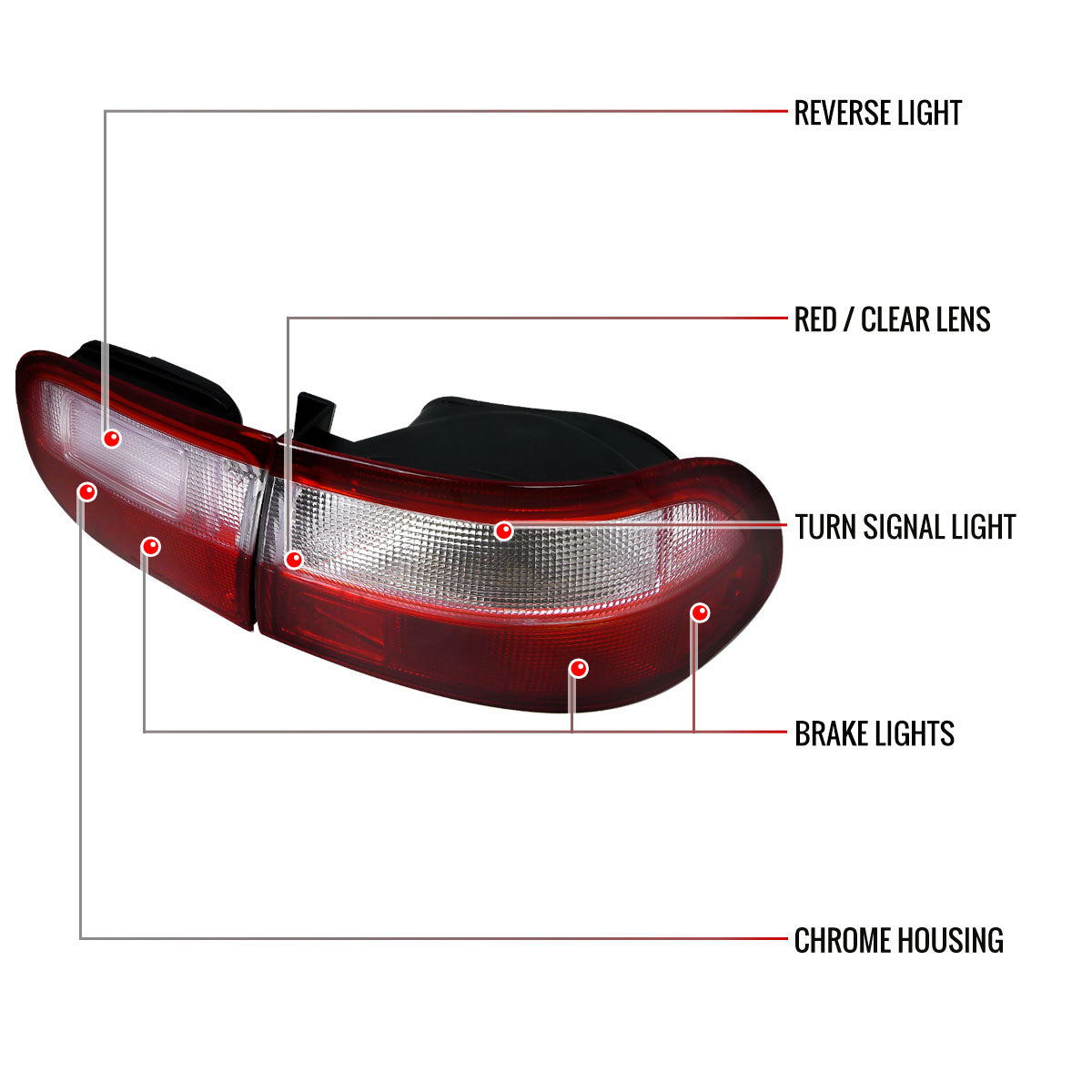 1992-1995 Honda Civic Tail Lights (Chrome Housing/Red Clear Lens)