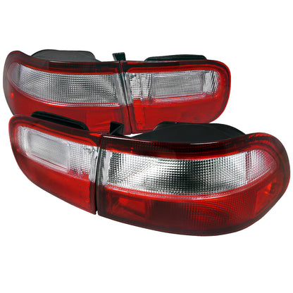 1992-1995 Honda Civic Tail Lights (Chrome Housing/Red Clear Lens)