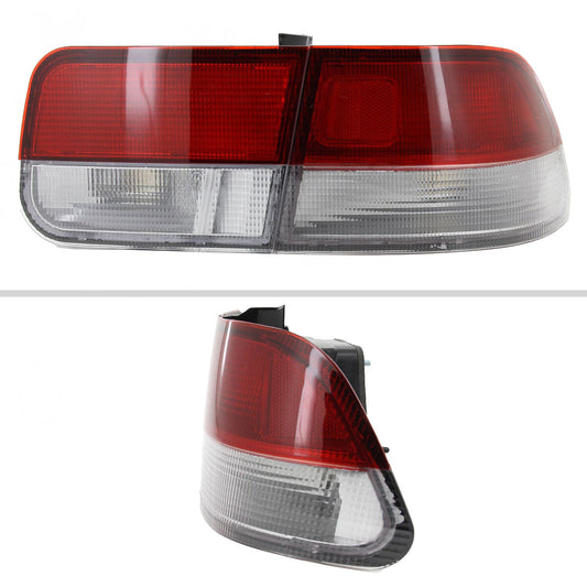 1996-2000 Honda Civic Coupe Tail Lights (Chrome Housing/Red Clear Lens)