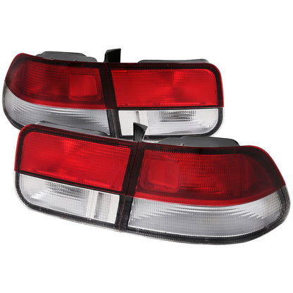 1996-2000 Honda Civic Coupe Tail Lights (Chrome Housing/Red Clear Lens)