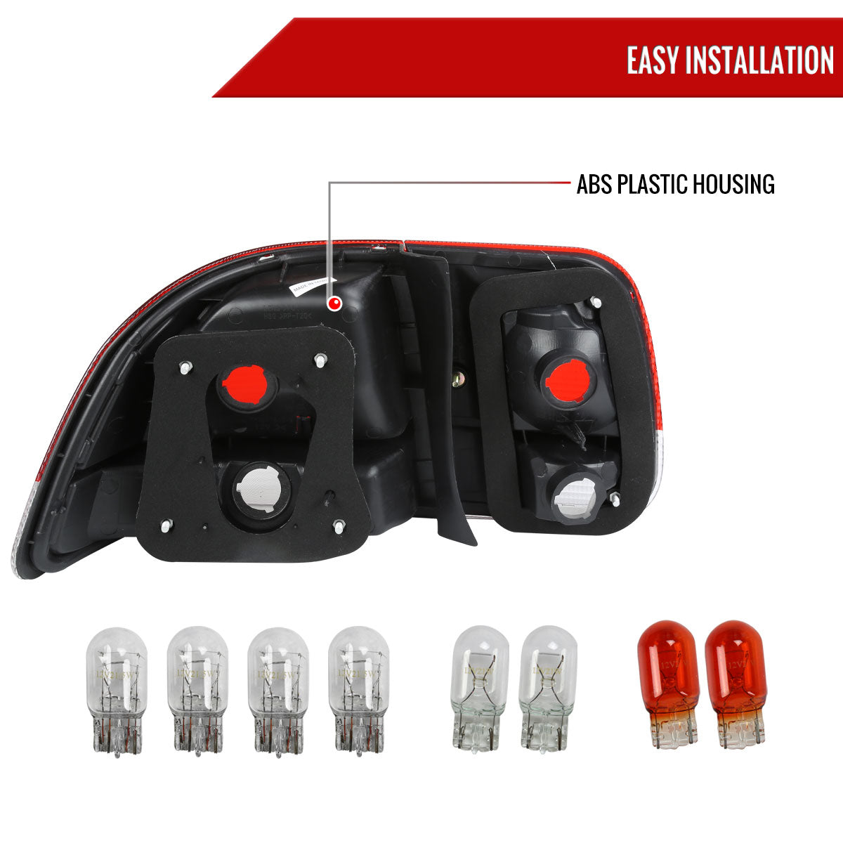 1996-1998 Honda Civic Sedan Tail Lights w/ Bulbs (Chrome Housing/Red Clear Lens)