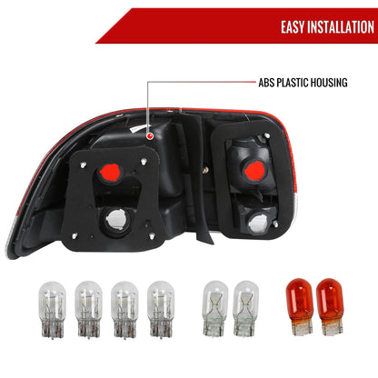 1996-1998 Honda Civic Sedan Tail Lights w/ Bulbs (Chrome Housing/Red Clear Lens)