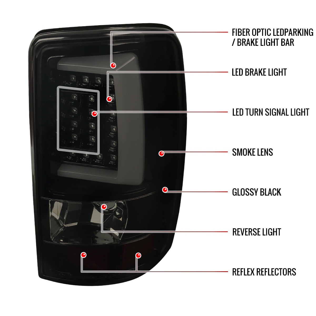 2000-2006 Chevrolet Suburban/Tahoe GMC Yukon/Yukon XL LED C Bar Tail Lights (Glossy Black Housing/Smoked Lens)