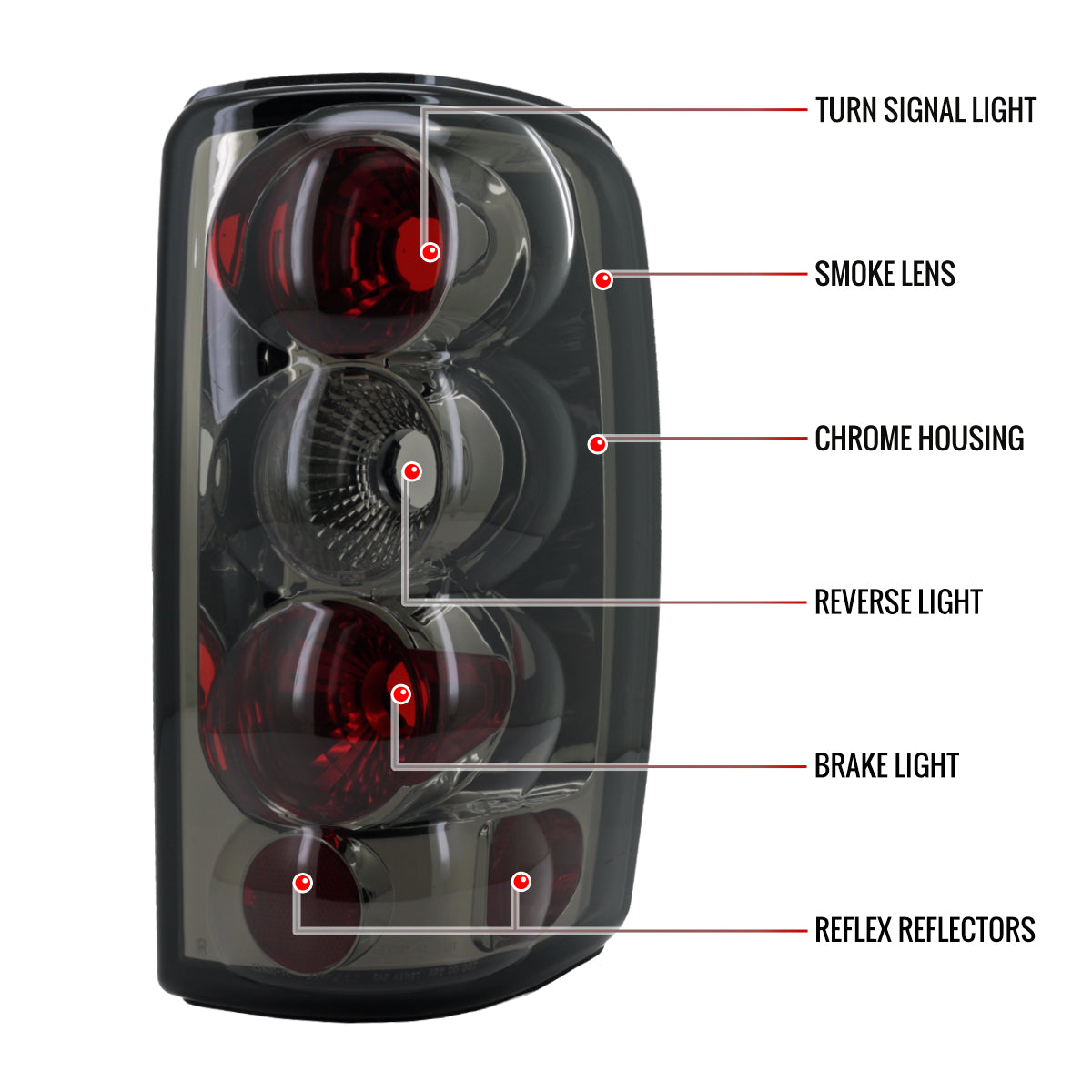 2000-2006 Chevrolet Suburban/Tahoe GMC Yukon/Yukon XL Tail Lights (Chrome Housing/Smoked Lens)