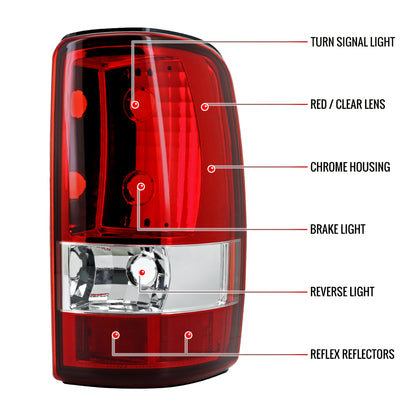 2000-2006 Chevrolet Suburban/Tahoe GMC Yukon/Yukon XL Tail Lights (Chrome Housing/Red Clear Lens)