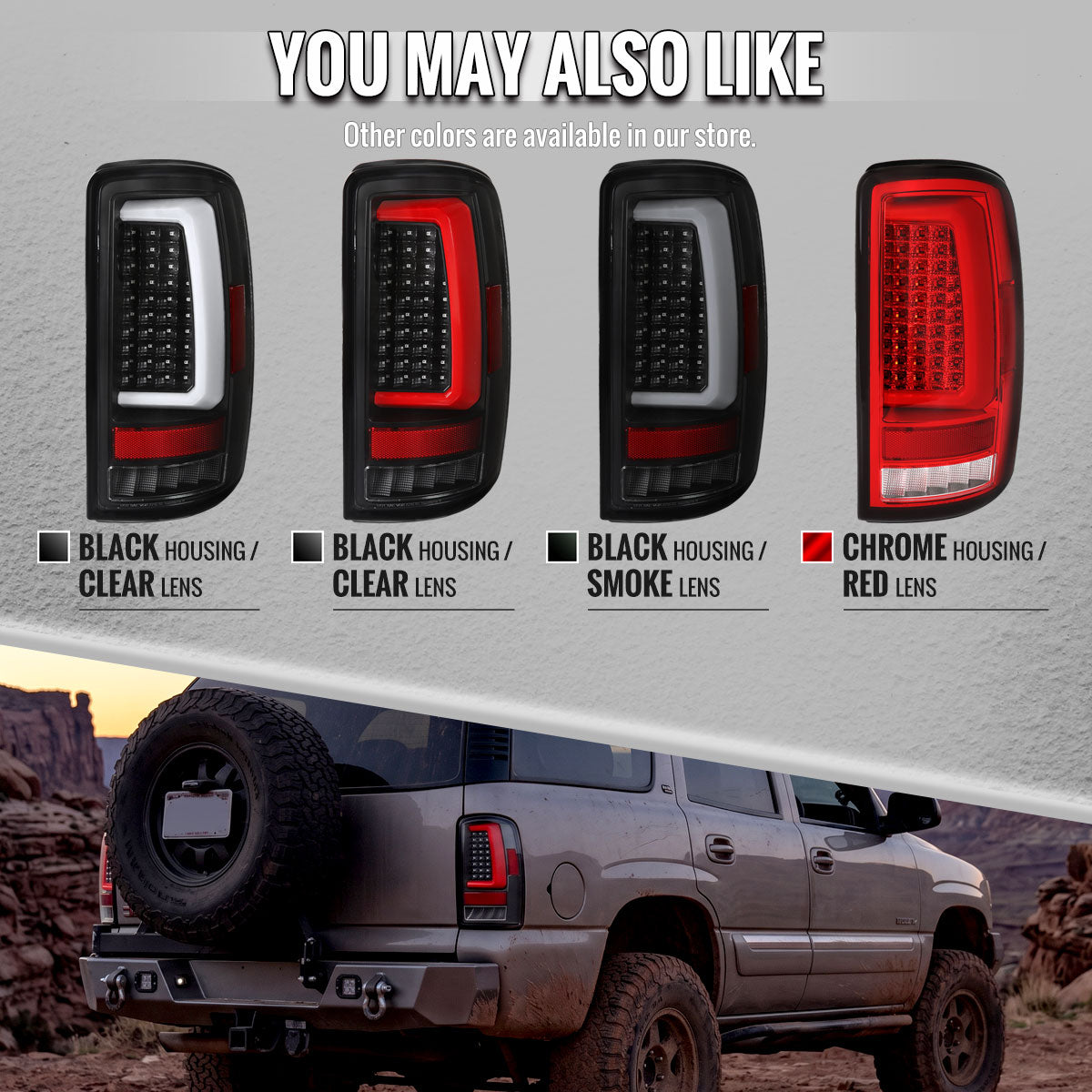 2000-2006 Tahoe/Suburban/Yukon LED C-Bar Tail Lights - Black/Clear - view 6