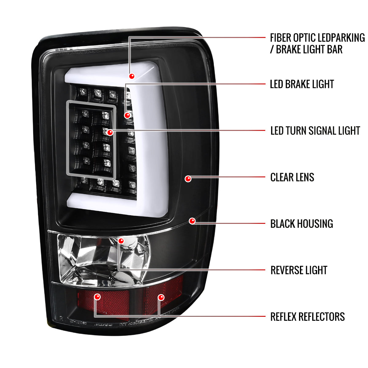 2000-2006 Chevrolet Suburban/Tahoe GMC Yukon/Yukon XL LED C Bar Tail Lights (Matte Black Housing/Clear Lens)