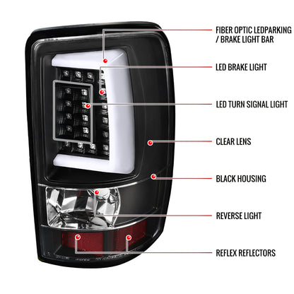 2000-2006 Chevrolet Suburban/Tahoe GMC Yukon/Yukon XL LED C Bar Tail Lights (Matte Black Housing/Clear Lens)