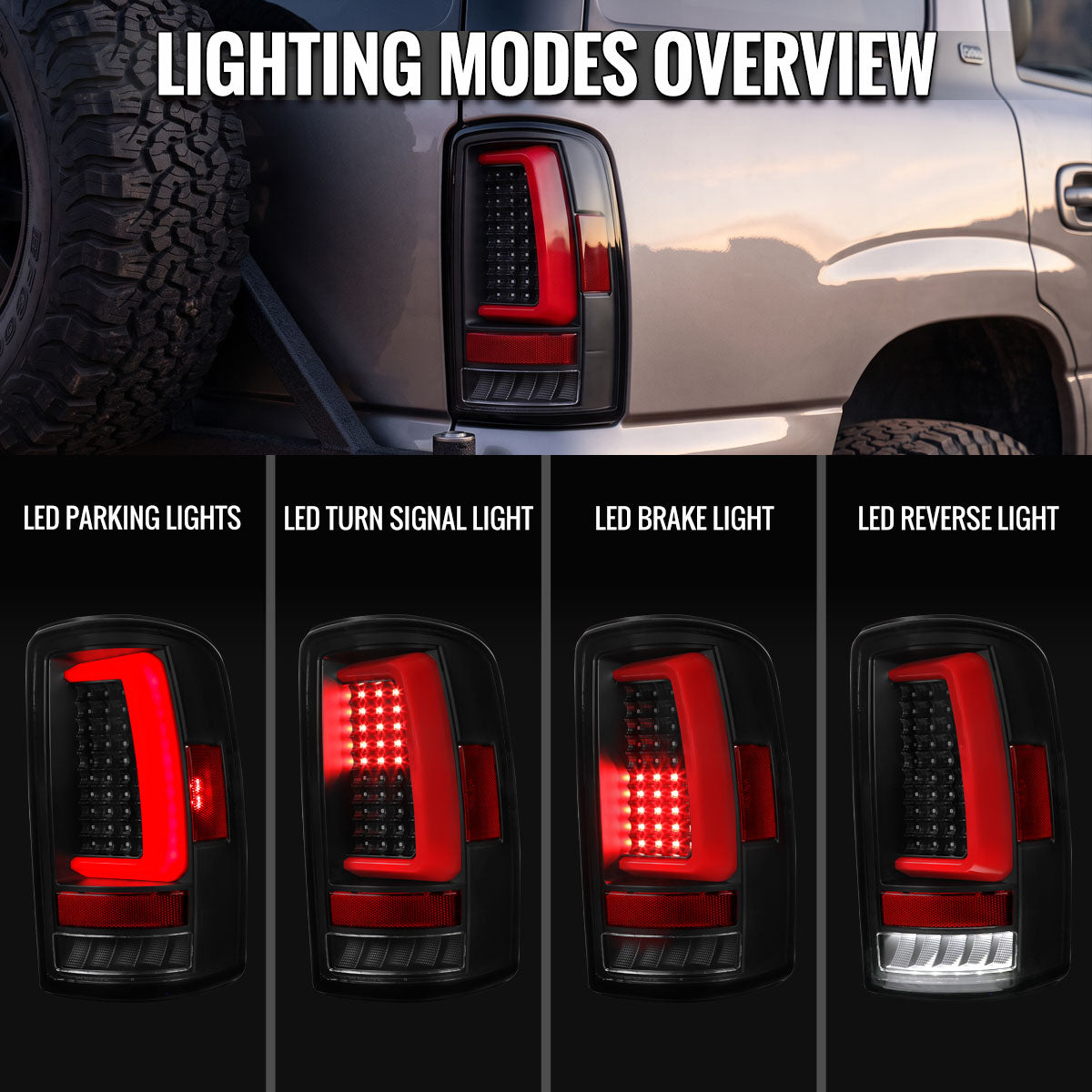 2000-2006 Tahoe/Suburban/Yukon Red LED Bar Tail Lights - Black/Clear - view 7
