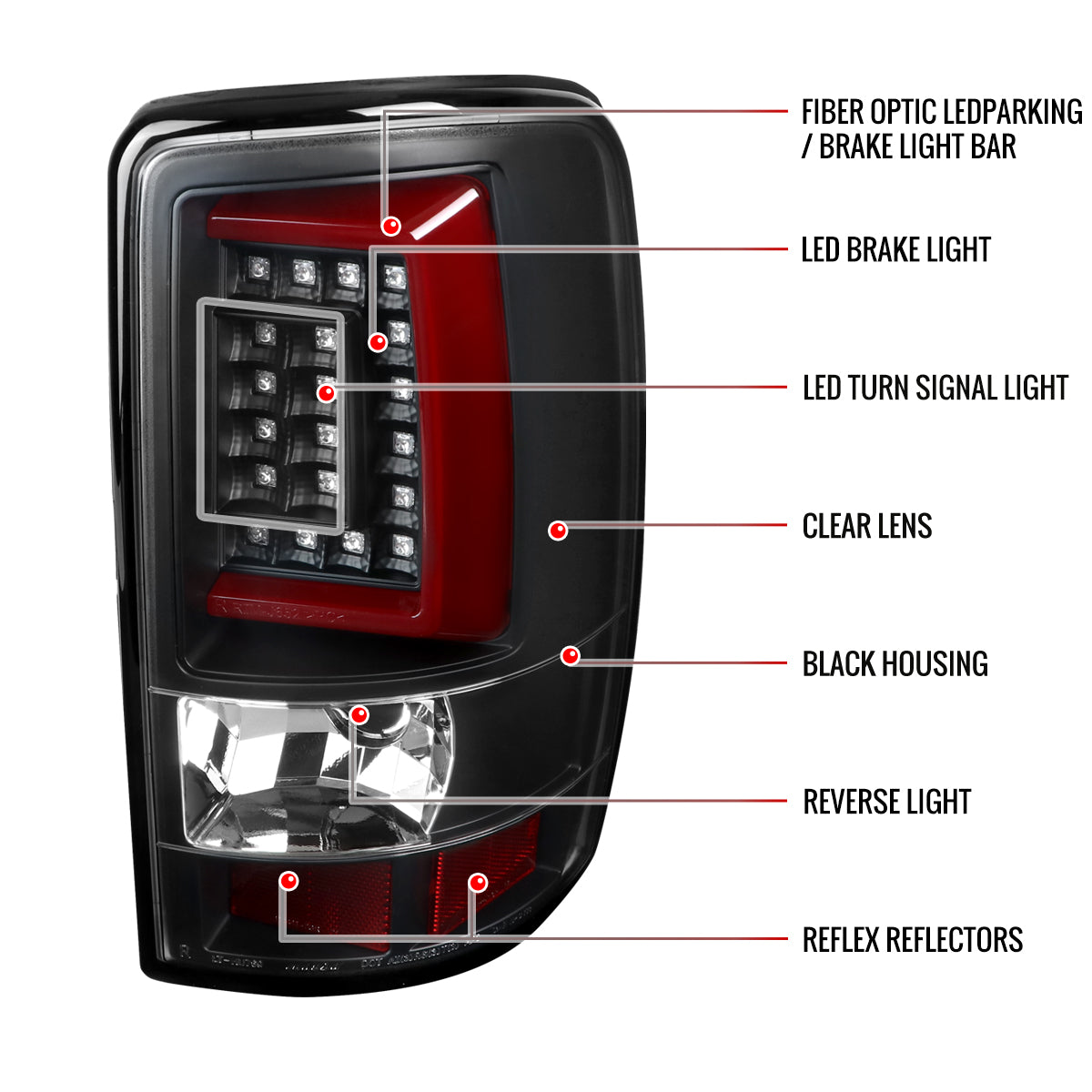 2000-2006 Chevrolet Suburban/Tahoe GMC Yukon/Yukon XL LED C Bar Tail Lights (Black Housing/Clear Lens)