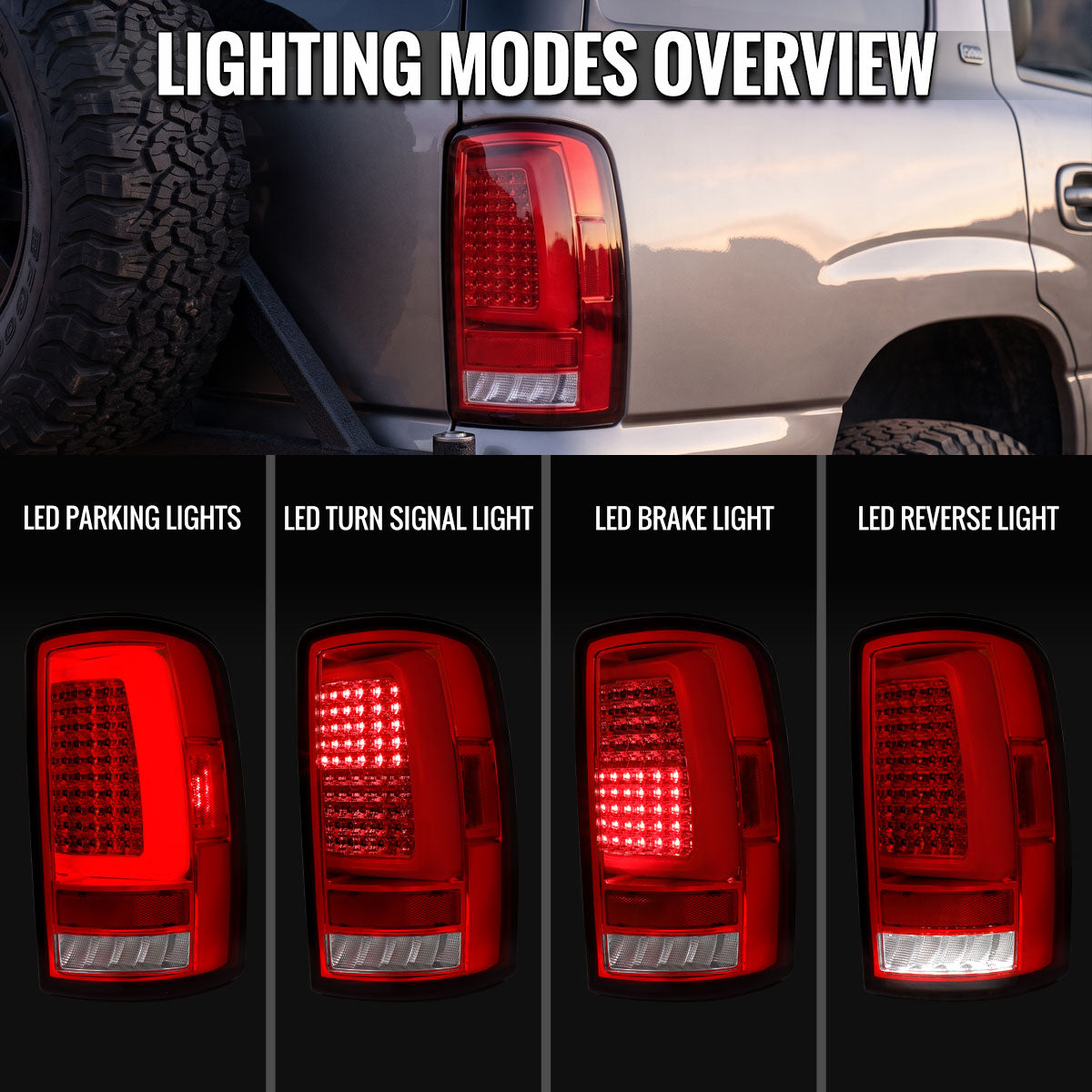 2000-2006 Tahoe/Suburban/Yukon LED C-Bar Tail Lights - Chrome/Red - view 7