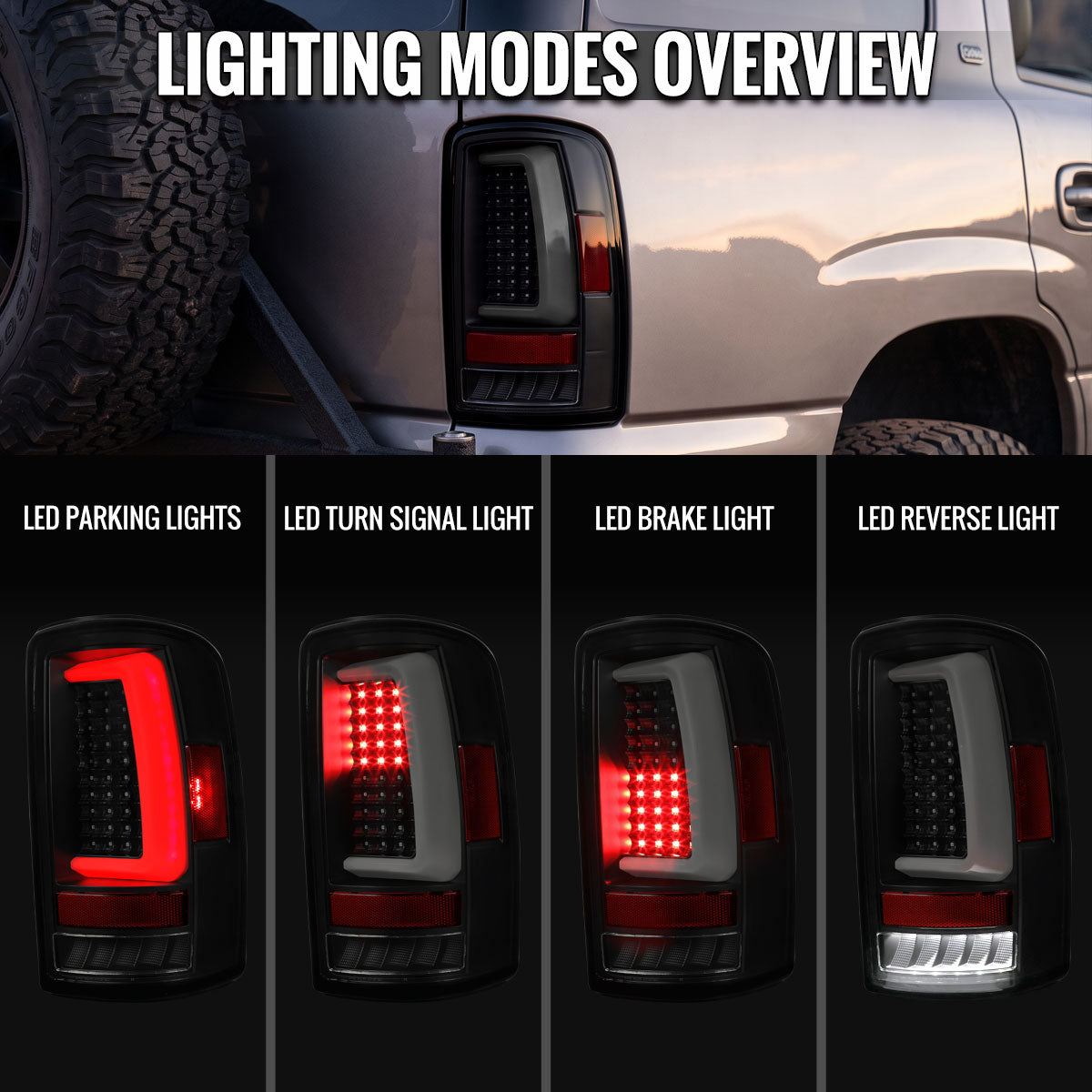 2000-2006 Tahoe/Suburban/Yukon LED C-Bar Tail Lights - Black/Smoked - view 7