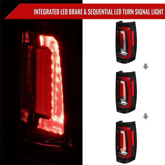 2007-2014 Chevrolet Tahoe/Suburban / 2007-2014 GMC Yukon/Yukon Denali LED Sequential Turn Signal Tail Lights  (Jet Black Housing/Clear Lens)