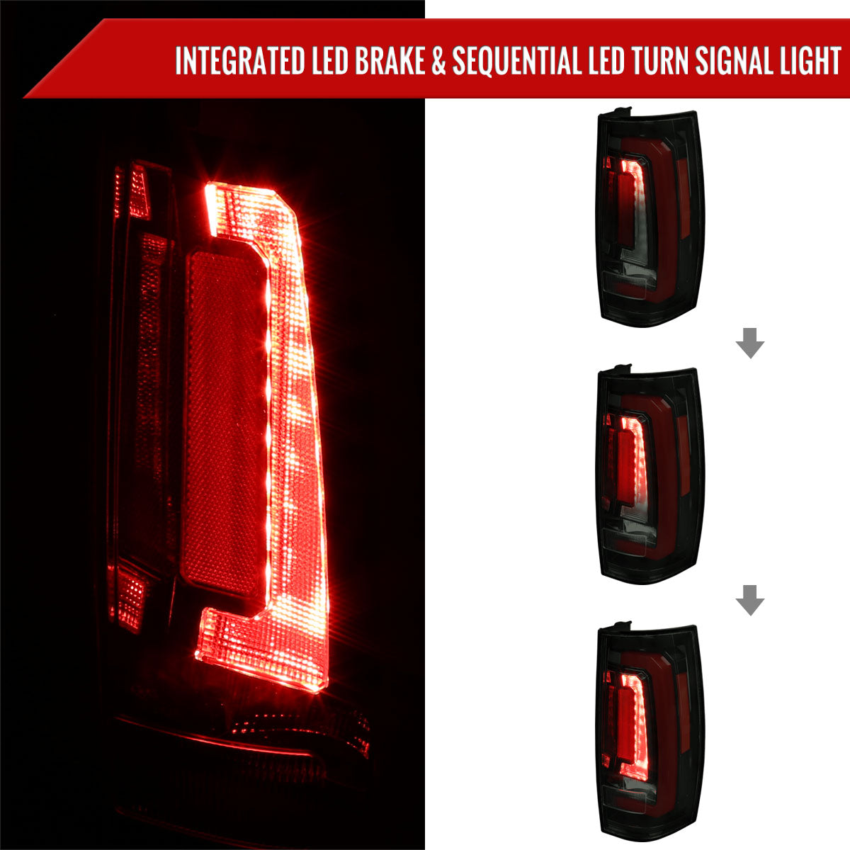 2007-2014 Chevrolet Tahoe/Suburban / 2007-2014 GMC Yukon/Yukon Denali LED Sequential Turn Signal Tail Lights (Glossy Black Housing/Smoked Lens)