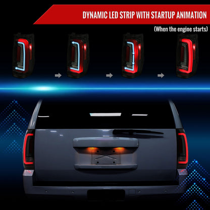 2007-2014 Chevrolet Tahoe/Suburban / 2007-2014 GMC Yukon/Yukon Denali LED Sequential Turn Signal Tail Lights (Glossy Black Housing/Smoked Lens)