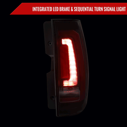 2007-2014 Chevrolet Tahoe/Suburban / 2007-2014 GMC Yukon/Yukon Denali Red LED Sequential Turn Signal Tail Lights  (Matte Black Housing/Clear Lens)