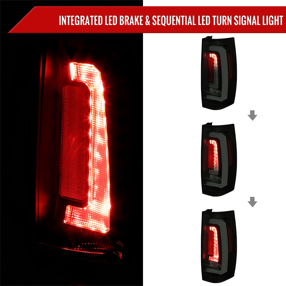 2007-2014 Chevrolet Tahoe/Suburban / 2007-2014 GMC Yukon/Yukon Denali LED Sequential Turn Signal Tail Lights  (Matte Black Housing/Smoked Lens)