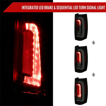 2007-2014 Chevrolet Tahoe/Suburban / 2007-2014 GMC Yukon/Yukon Denali LED Sequential Turn Signal Tail Lights  (Matte Black Housing/Smoked Lens)