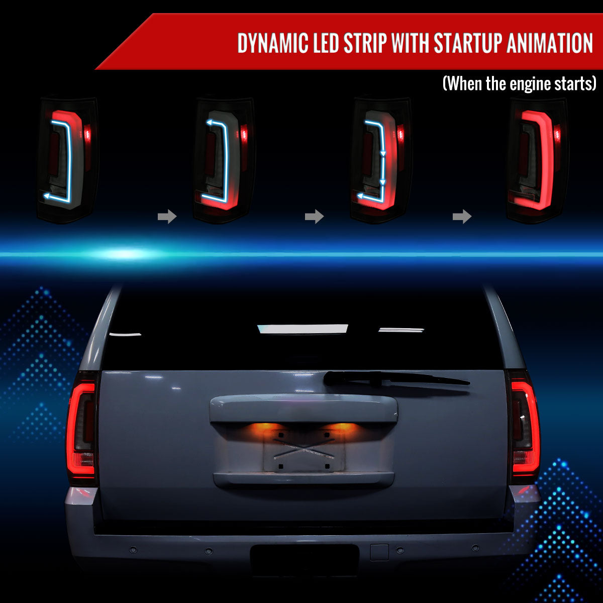 2007-2014 Chevrolet Tahoe/Suburban / 2007-2014 GMC Yukon/Yukon Denali LED Sequential Turn Signal Tail Lights  (Matte Black Housing/Smoked Lens)