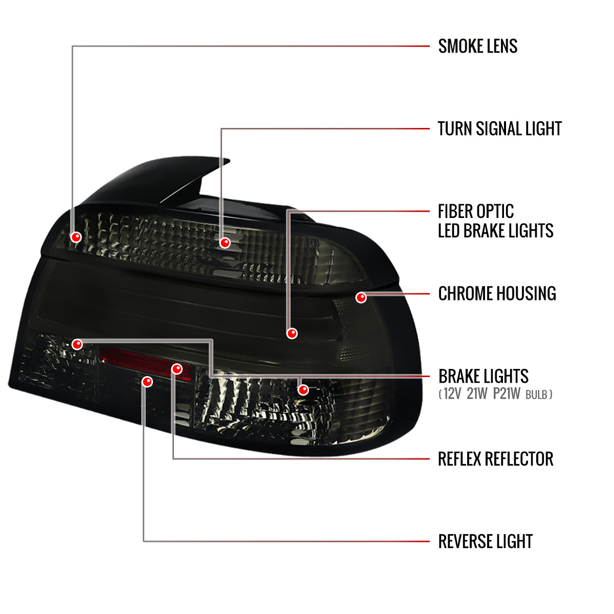 1997-2000 BMW E39 5 Series Sedan LED Tail Lights (Chrome Housing/Smoked Lens)
