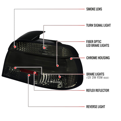 1997-2000 BMW E39 5 Series Sedan LED Tail Lights (Chrome Housing/Smoked Lens)