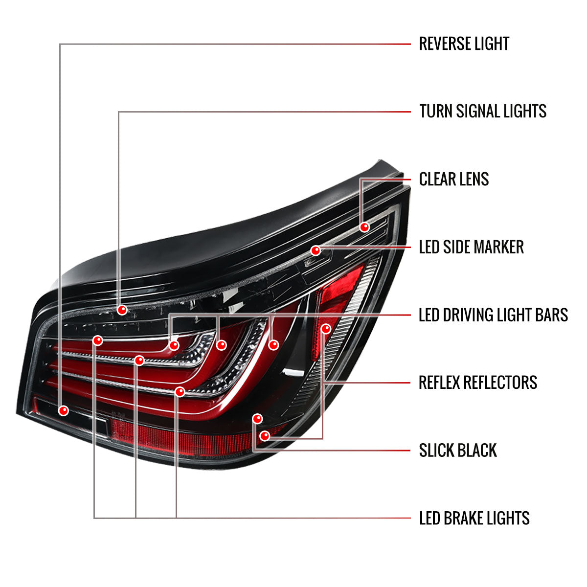 2004-2007 BMW E60 5 Series Sedan LED Tail Lights (Jet Black Housing/Clear Lens)
