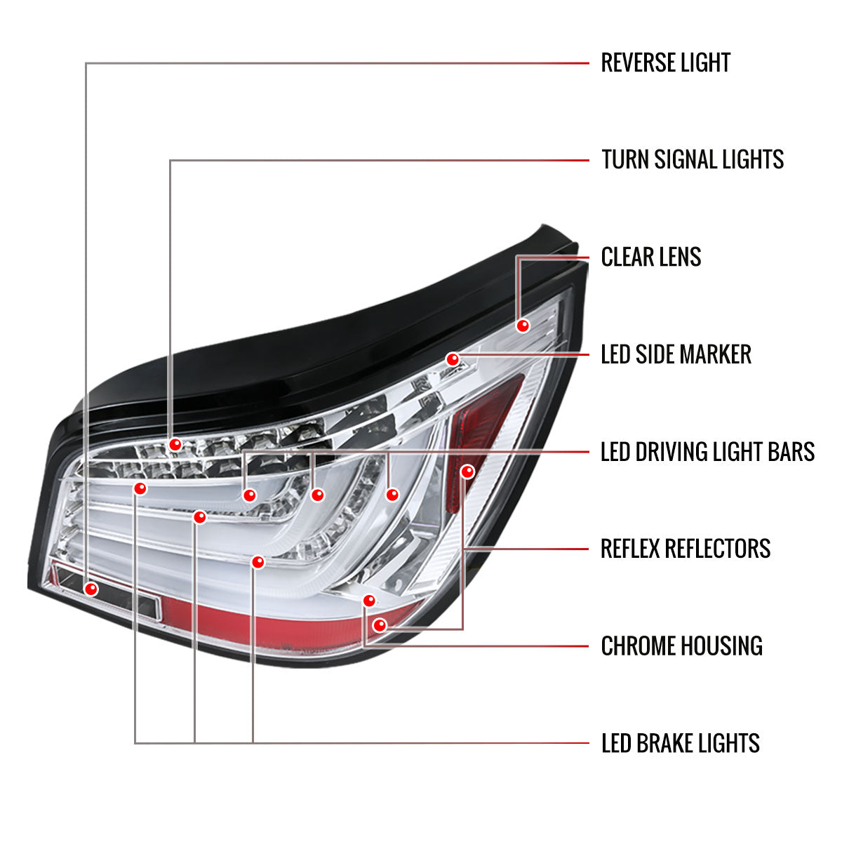 2004-2007 BMW E60 5 Series Sedan LED Tail Lights (Chrome Housing/Clear Lens)