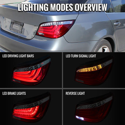 2004-2007 BMW E60 5 Series Sedan LED Tail Lights (Chrome Housing/Red Clear Lens)