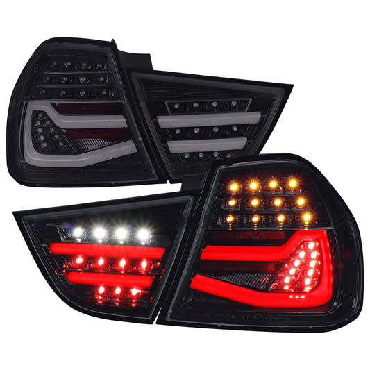 2009-2011 BMW E90 3-Series 4Dr Sedan Red LED Tail Light (Glossy Black Housing/Clear Lens)
