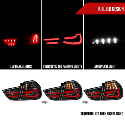 2009-2011 BMW E90 3-Series 4Dr Sedan Red LED Tail Light (Jet Black Housing/Clear Lens)