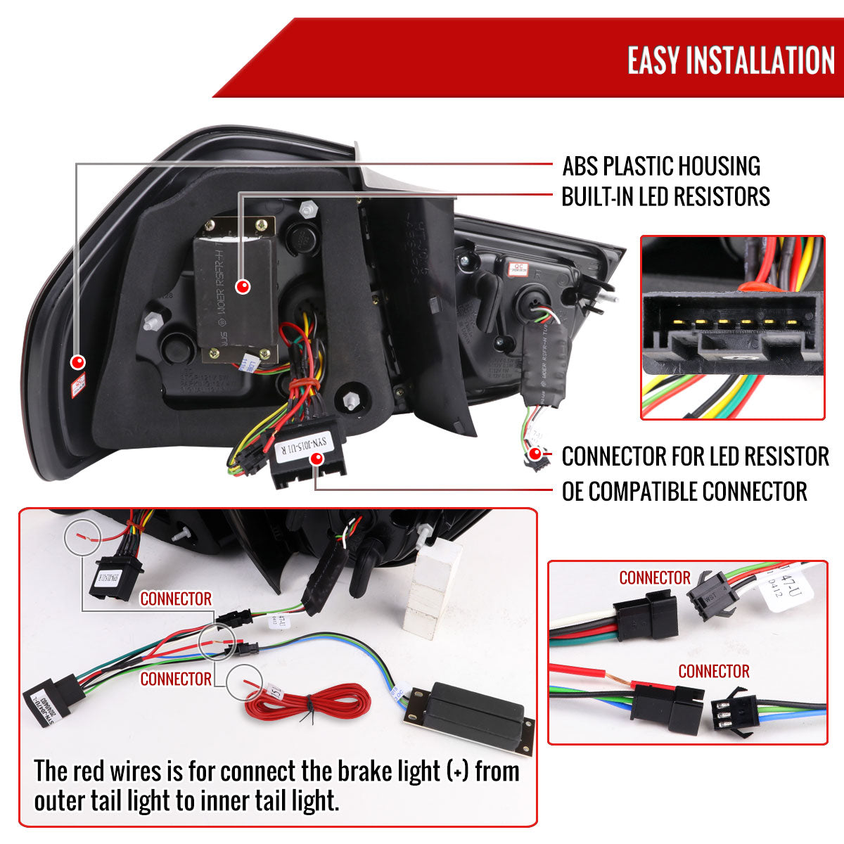 2009-2011 BMW E90 3-Series 4Dr Sedan Red LED Tail Light (Jet Black Housing/Clear Lens)