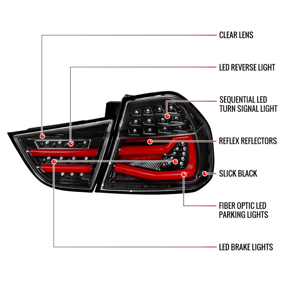 2009-2011 BMW E90 3-Series 4Dr Sedan Red LED Tail Light (Jet Black Housing/Clear Lens)