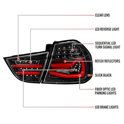 2009-2011 BMW E90 3-Series 4Dr Sedan Red LED Tail Light (Jet Black Housing/Clear Lens)