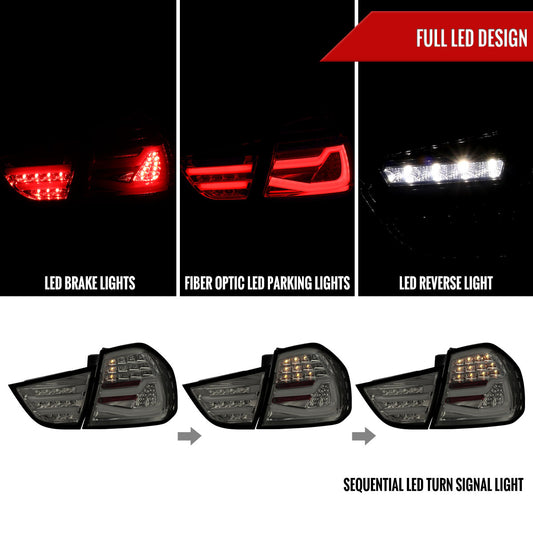 2009-2011 BMW E90 3-Series 4Dr Sedan Red LED Tail Light (Chrome Housing/Smoked Lens)