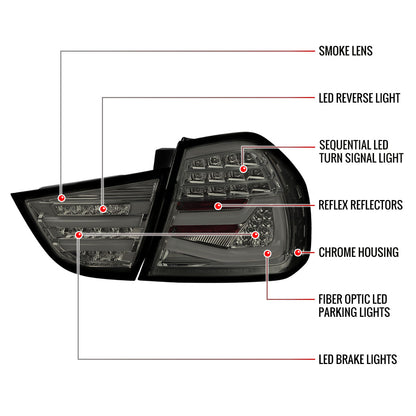 2009-2011 BMW E90 3-Series 4Dr Sedan Red LED Tail Light (Chrome Housing/Smoked Lens)