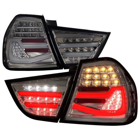 2009-2011 BMW E90 3-Series 4Dr Sedan Red LED Tail Light (Chrome Housing/Smoked Lens)