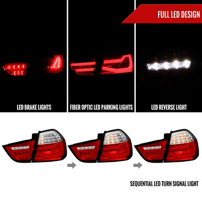 2009-2011 BMW E90 3-Series 4Dr Sedan Red LED Tail Light (Chrome Housing/Red Clear Lens)