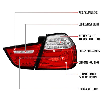 2009-2011 BMW E90 3-Series 4Dr Sedan Red LED Tail Light (Chrome Housing/Red Clear Lens)