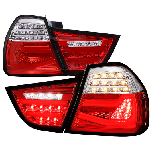 2009-2011 BMW E90 3-Series 4Dr Sedan Red LED Tail Light (Chrome Housing/Red Clear Lens)
