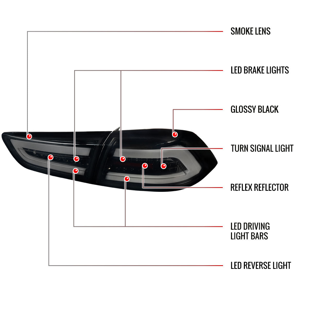2008-2017 Mitsubishi Lancer / 2008-2015 Lancer EVO X Sedan LED Tail Lights (Glossy Black Housing/Smoked Lens)
