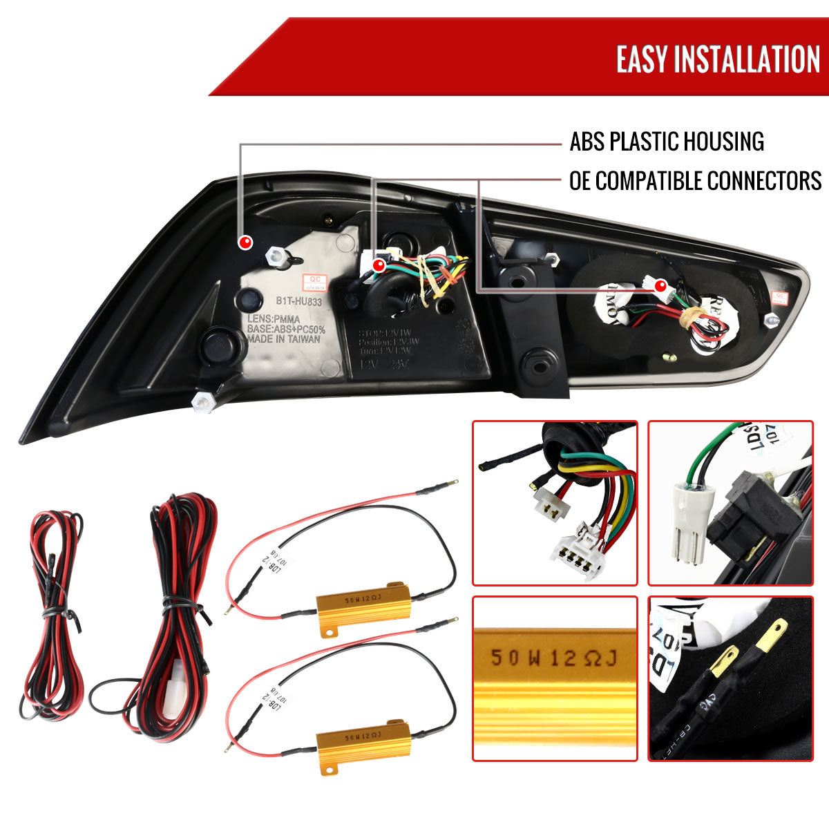 2008-2017 Mitsubishi Lancer / 2008-2015 Lancer EVO X Sedan Red Bar LED Tail Lights (Black Housing/Clear Lens)