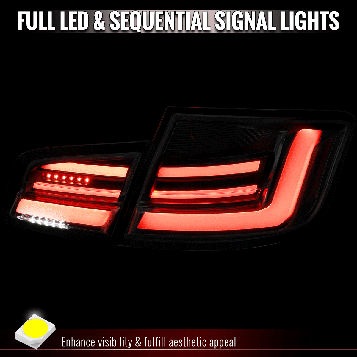 2011-2013 BMW 5 Series F10 Sedan Full LED Tail Lights with Sequential Turn Signal (Glossy Black Housing/Smoked Lens) - view 11