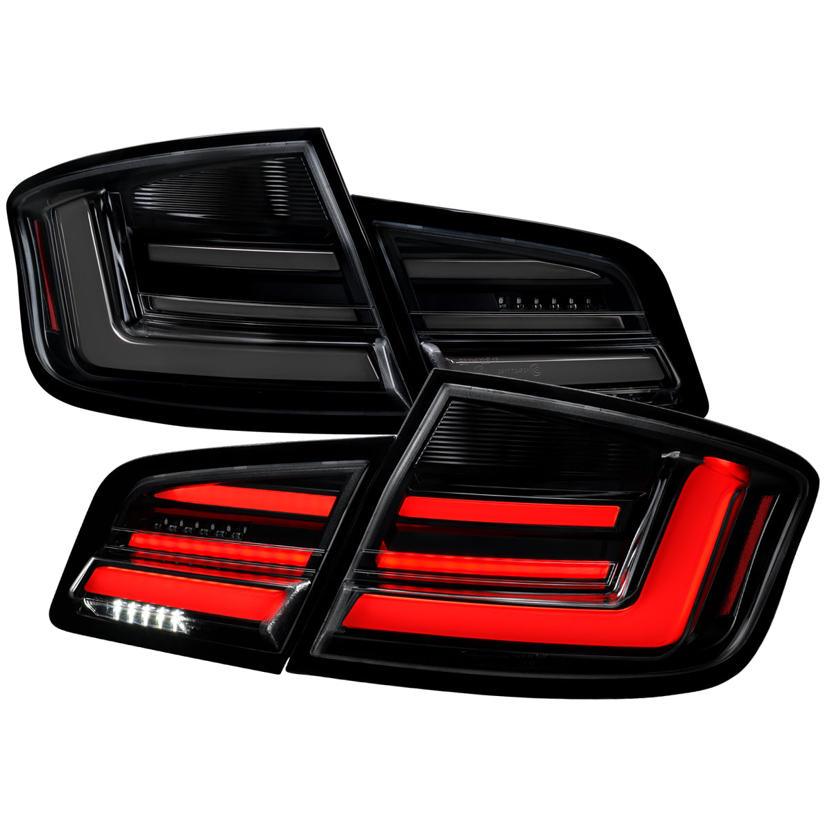 2011-2013 BMW 5 Series F10 Sedan Full LED Tail Lights with Sequential Turn Signal (Glossy Black Housing/Smoked Lens)