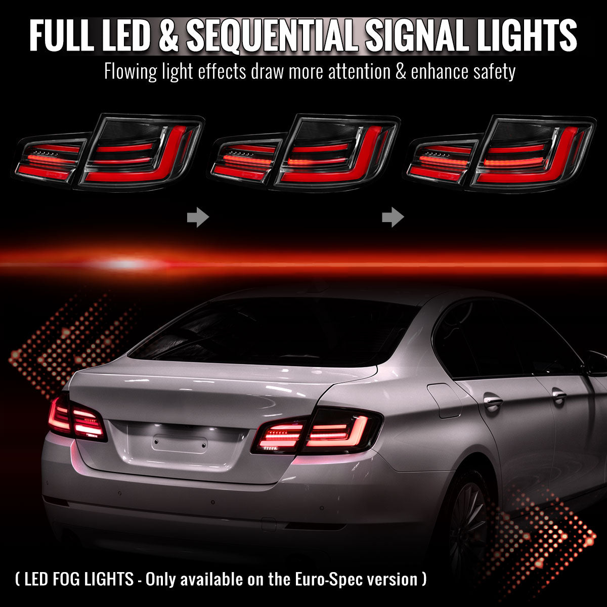 2011-2013 BMW F10 Sequential LED Tail Lights - Jet Black/Clear - view 2